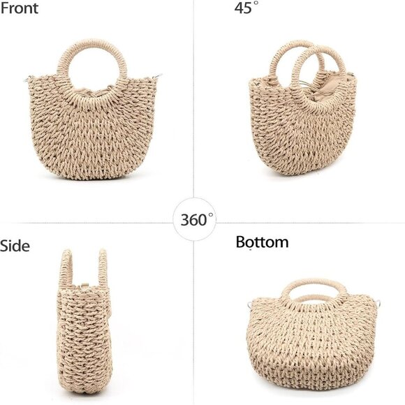 Small Straw Tote Bag for Women,Summer Beach Crossbody Shoulder Handbag,Hand-wove - Picture 3 of 7